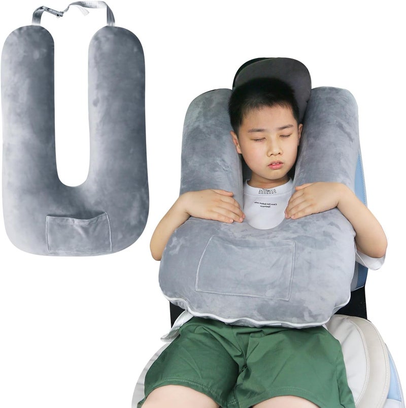 Cococu Car Pillow for Kids, Travel Pillow for Car, Toddler Travel Pillow for Sleeping Carseat Pillow for Adults, Removable and Washable Covers, Long Car Ride Essentials,Grey - Image 1